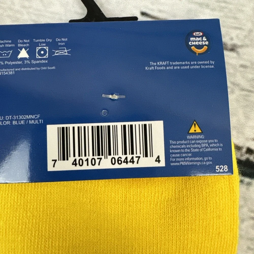 Kraft Mac & Cheese Socks Crew‎ Socks 🆕 Blue Yellow Novelty Men's [Size 6-12]